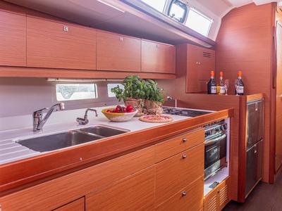 Galley of Mania Planet, a Dufour 460 Grand Large sailboat at Tonnarella, Italy