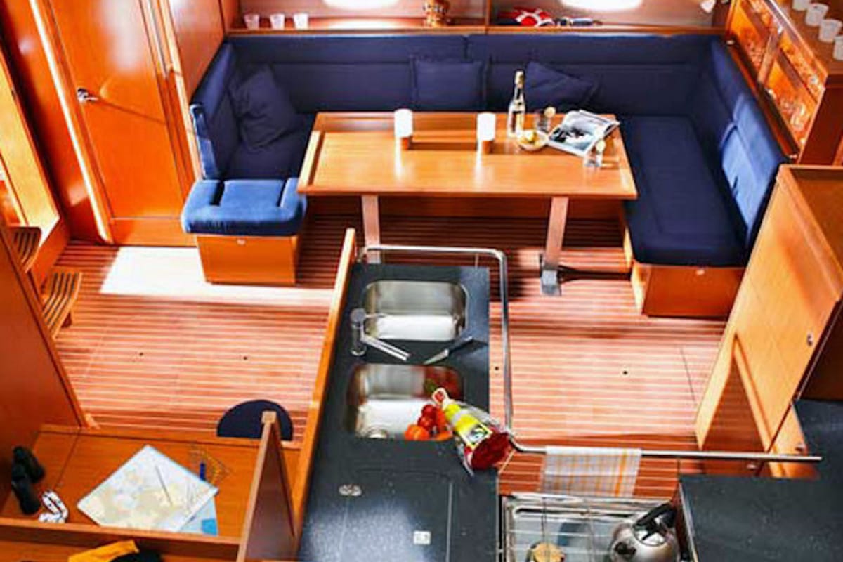 Salon of Lady Rose, a Bavaria 51 Cruiser sailboat at Termoli, Italy