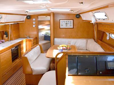 Salon of Ira, a Bavaria 39 Cruiser sailboat at Lavreotiki Municipal Unit, Greece