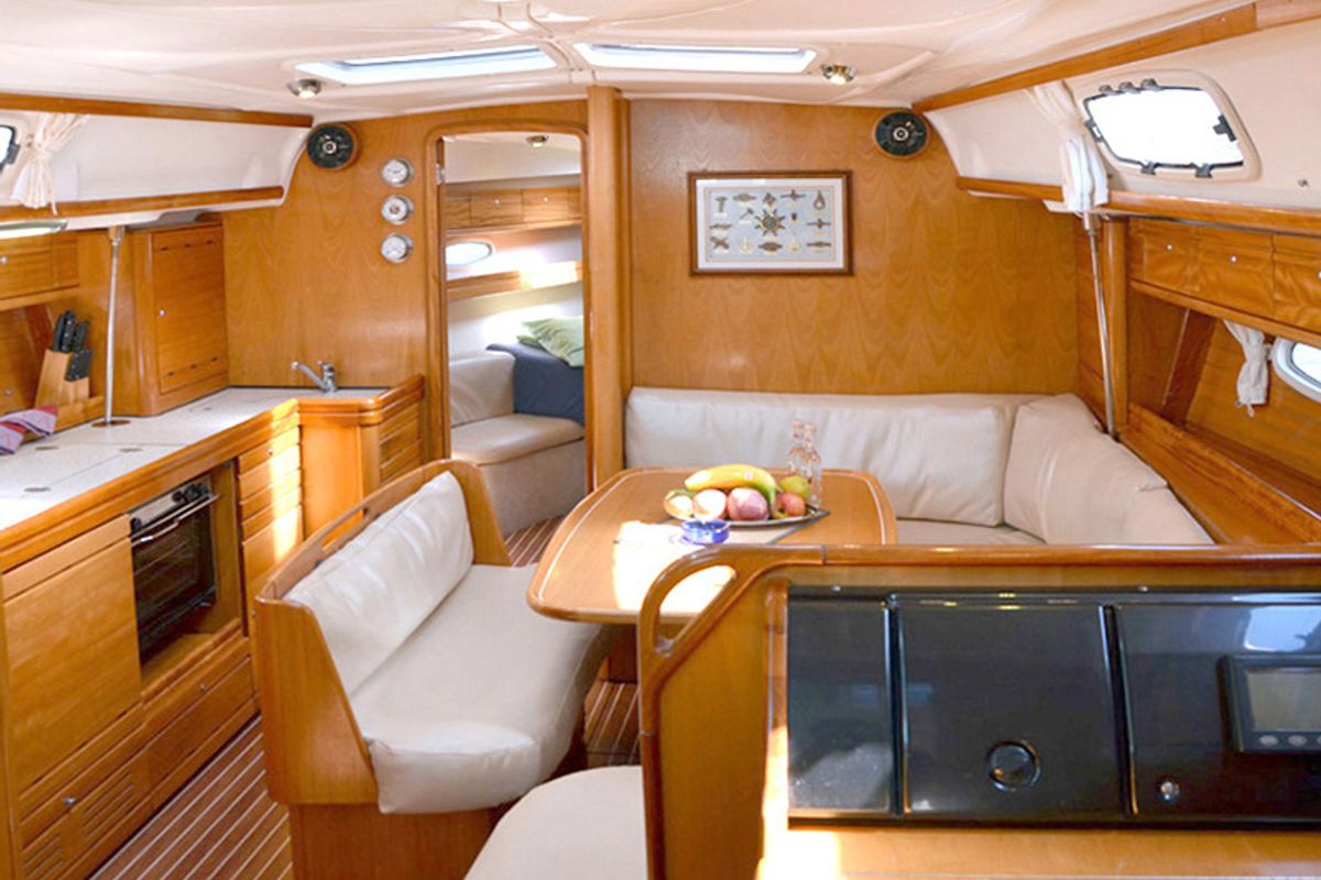 Salon of Ira, a Bavaria 39 Cruiser sailboat at Lavreotiki Municipal Unit, Greece