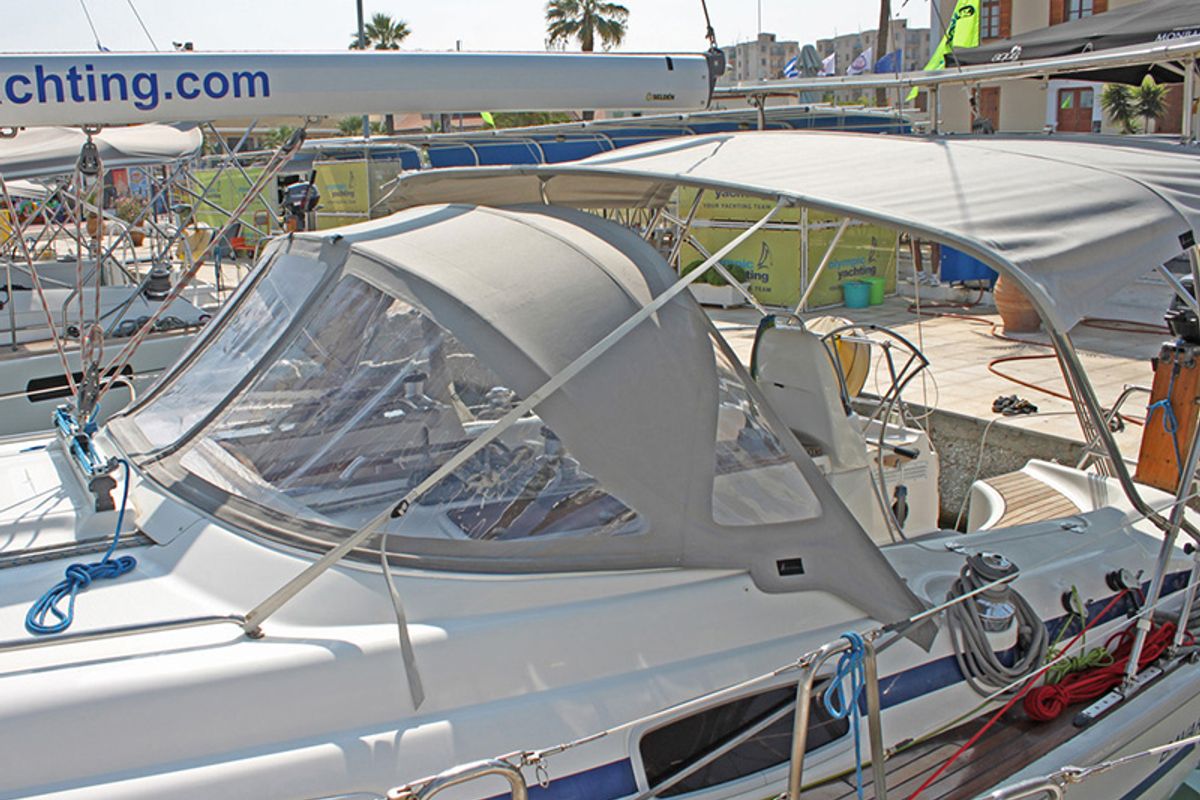 Exterior view of Ira, a Bavaria 39 Cruiser sailboat at Lavreotiki Municipal Unit, Greece