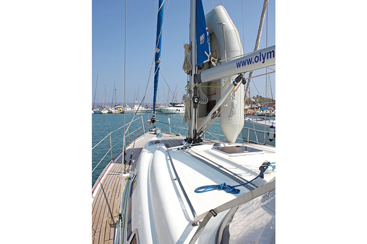 Deck of Ira, a Bavaria 39 Cruiser sailboat at Lavreotiki Municipal Unit, Greece