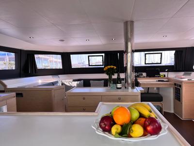 Salon of INRADA, a Dufour Catamaran 48 catamaran at Salerno, Italy