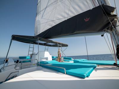 Deck of INRADA, a Dufour Catamaran 48 catamaran at Salerno, Italy