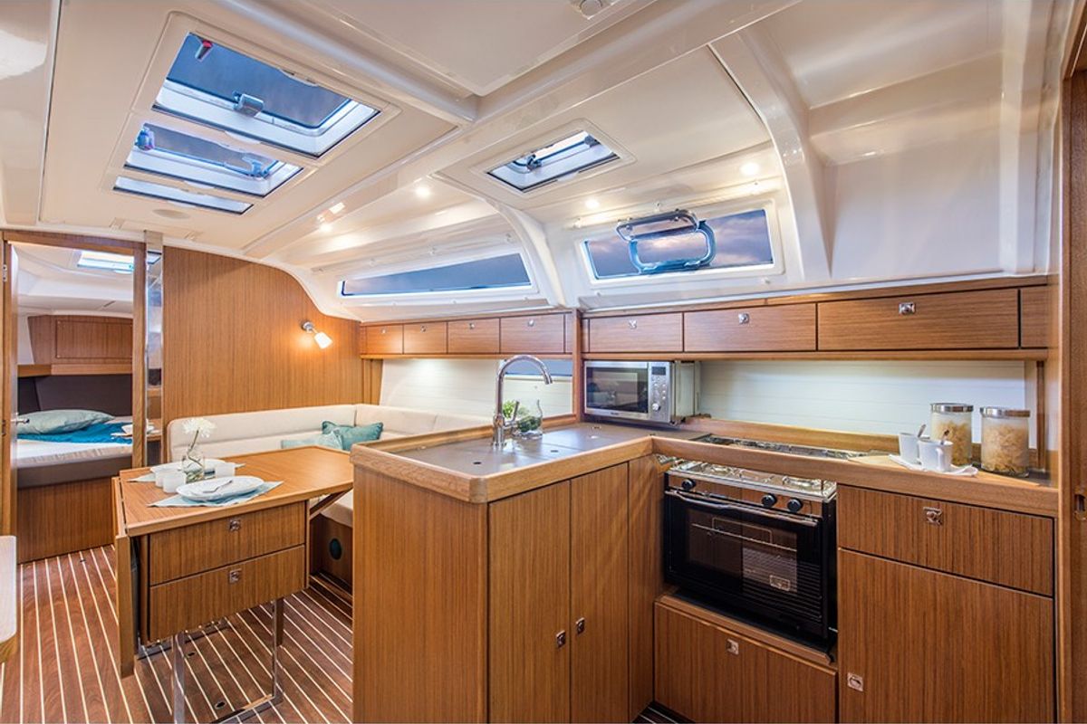 Galley of Typhon, a Bavaria Cruiser 37 sailboat at Općina Sukošan, Croatia