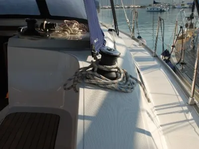 Deck of Cafard, a Bavaria Cruiser 41 sailboat at Municipal Unit of Palairos, Greece