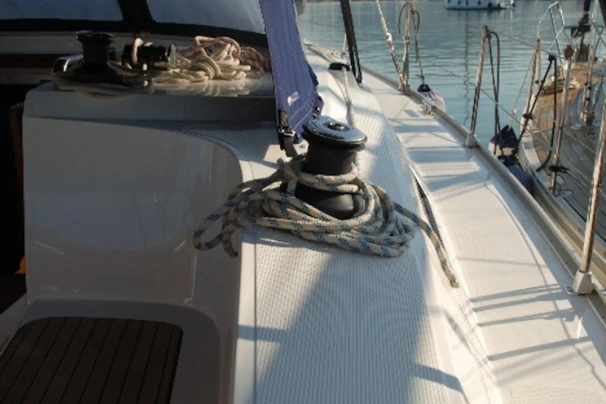 Deck of Cafard, a Bavaria Cruiser 41 sailboat at Municipal Unit of Palairos, Greece