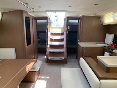 Salon of Elise, a Beneteau Oceanis 51.1 sailboat at Marina Delta Kallithea, Greece