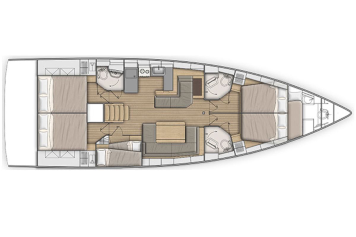 Floor plan of Elise, a Beneteau Oceanis 51.1 sailboat at Marina Delta Kallithea, Greece