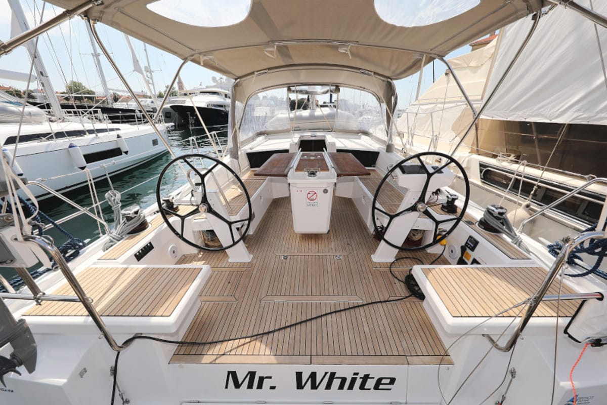 Exterior view of Mr.White, a Beneteau Oceanis 46.1 sailboat at Zadar, Croatia