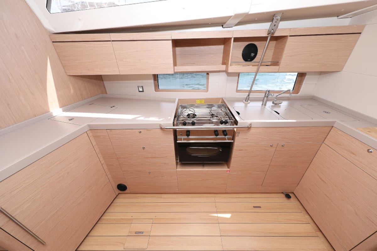 Galley of Mr.White, a Beneteau Oceanis 46.1 sailboat at Zadar, Croatia