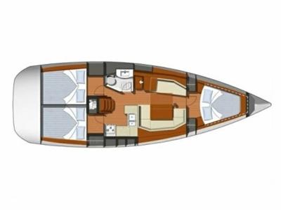 Floor plan of Pink Pearl, a Jeanneau Sun Odyssey 37 sailboat at Izola / Isola, Slovenia