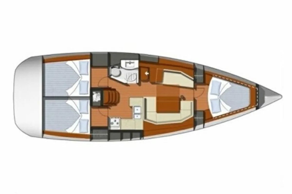Floor plan of Pink Pearl, a Jeanneau Sun Odyssey 37 sailboat at Izola / Isola, Slovenia