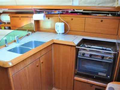 Galley of Pink Pearl, a Jeanneau Sun Odyssey 37 sailboat at Izola / Isola, Slovenia