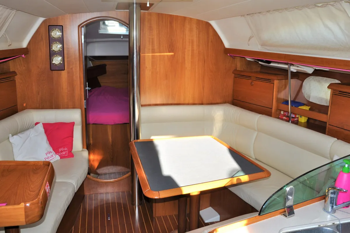 Salon of Pink Pearl, a Jeanneau Sun Odyssey 37 sailboat at Izola / Isola, Slovenia