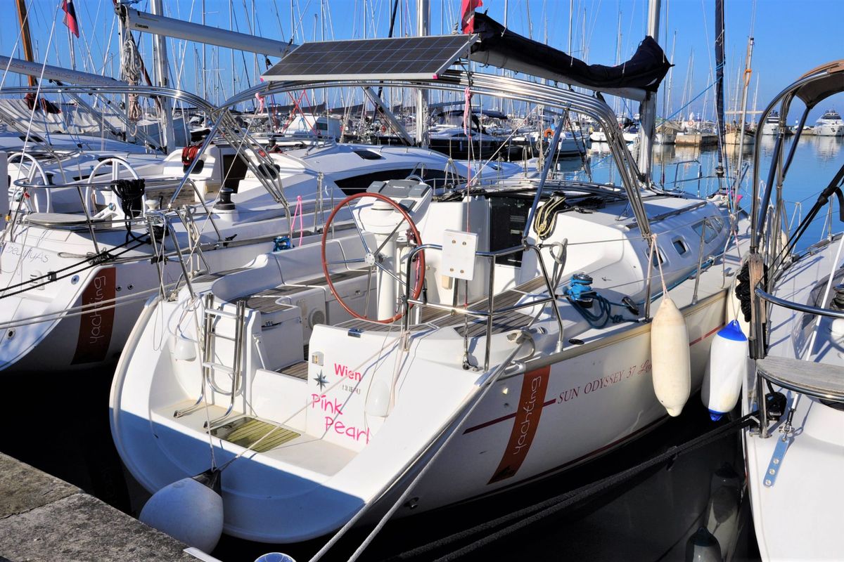 Exterior view of Pink Pearl, a Jeanneau Sun Odyssey 37 sailboat at Izola / Isola, Slovenia