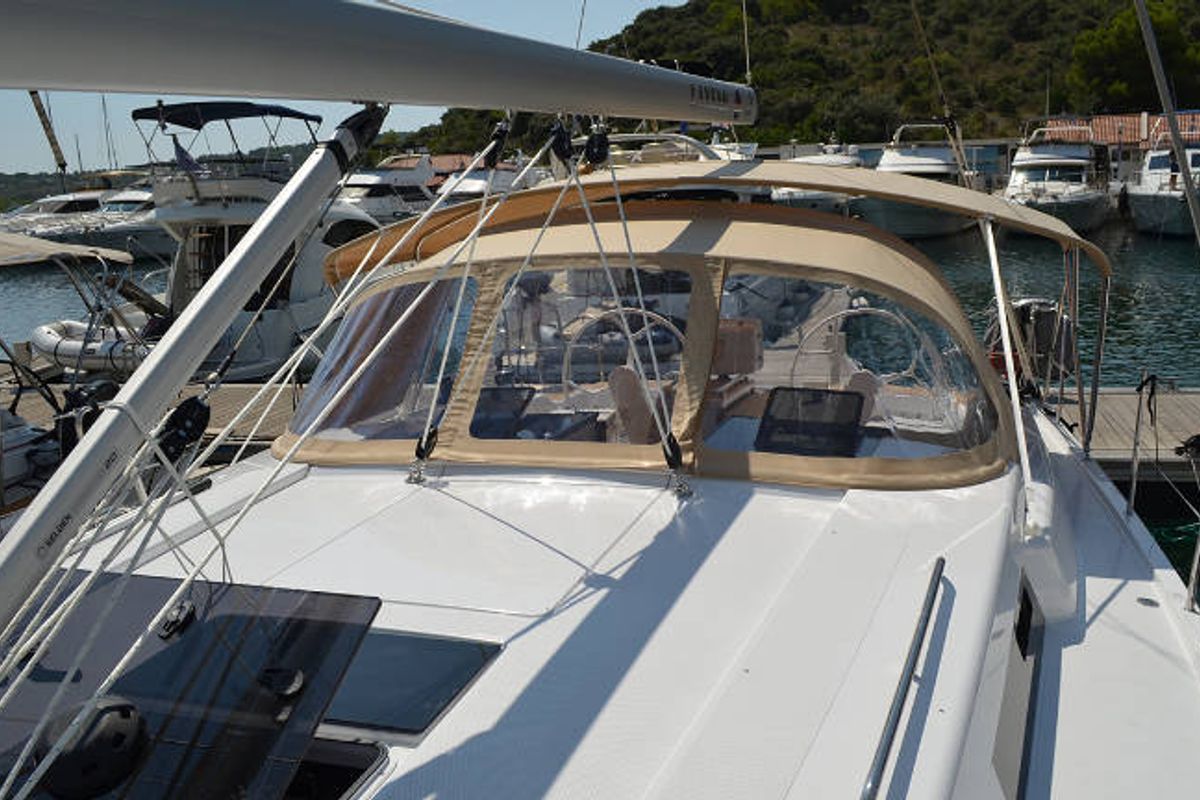 Deck of Laysan, a Hanse Yachts Hanse 418 sailboat at Općina Rogoznica, Croatia