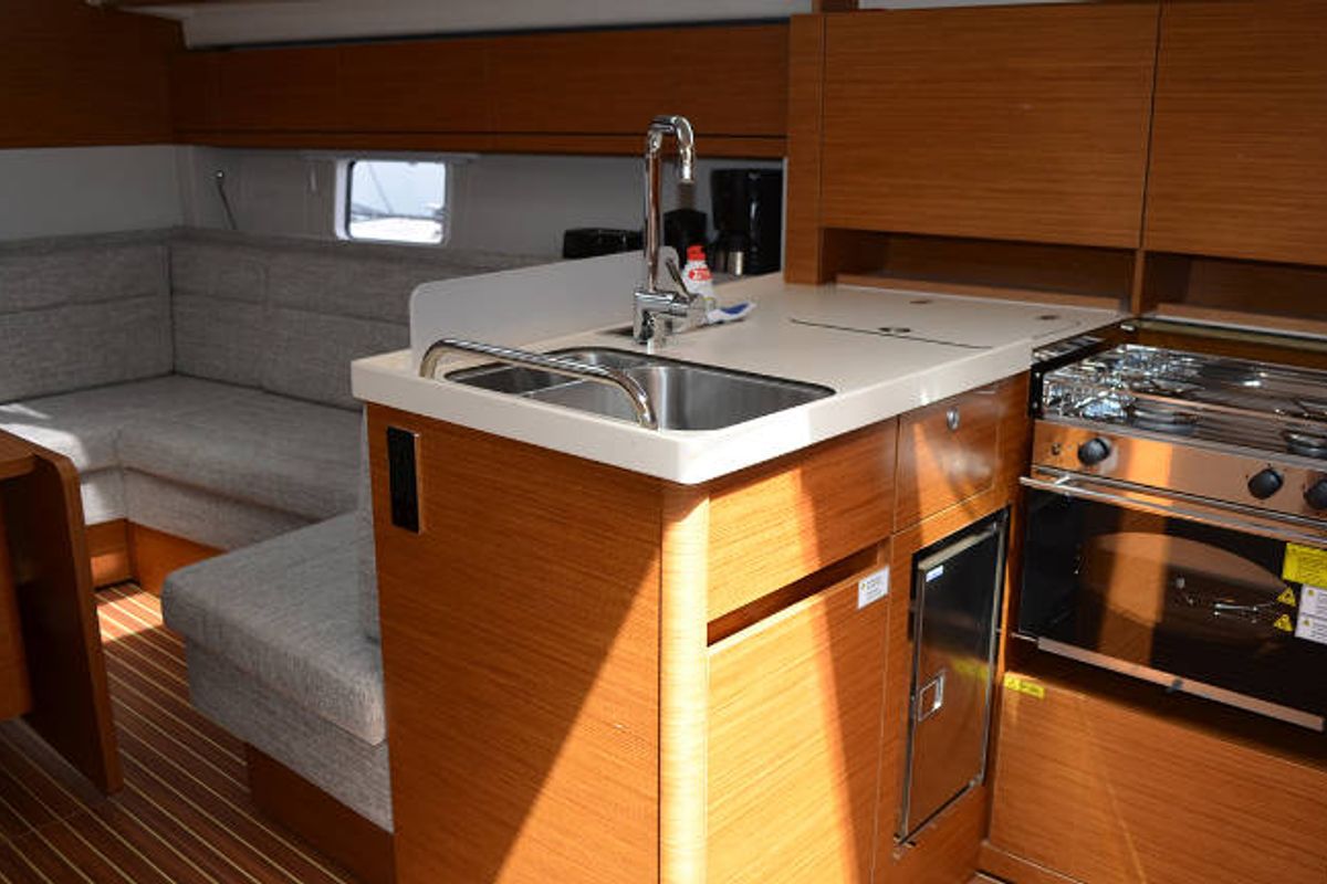 Galley of Laysan, a Hanse Yachts Hanse 418 sailboat at Općina Rogoznica, Croatia