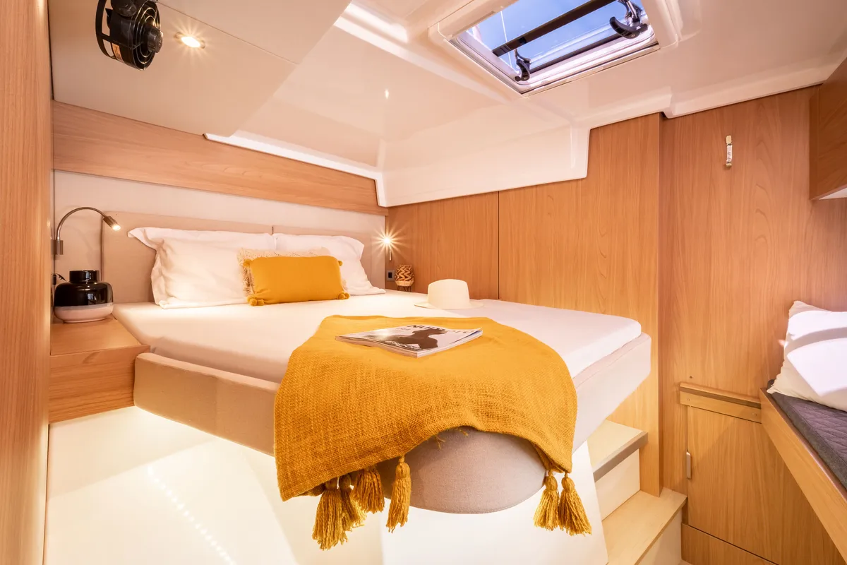 Cabin on Hélios II, a Bali Catspace catamaran at Saint-Mandrier-sur-Mer, France