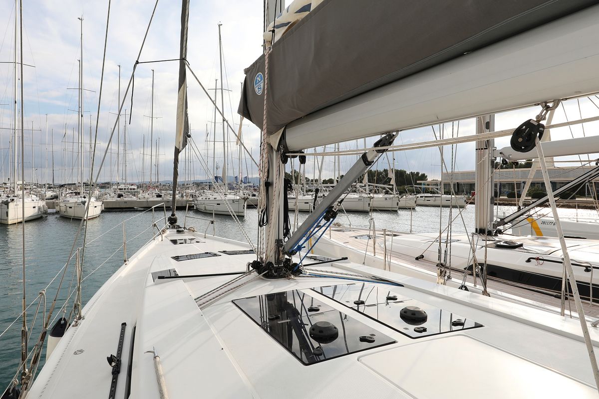 Deck of Kulfoldi Panna, a Hanse Yachts Hanse 455 sailboat at Općina Sukošan, Croatia