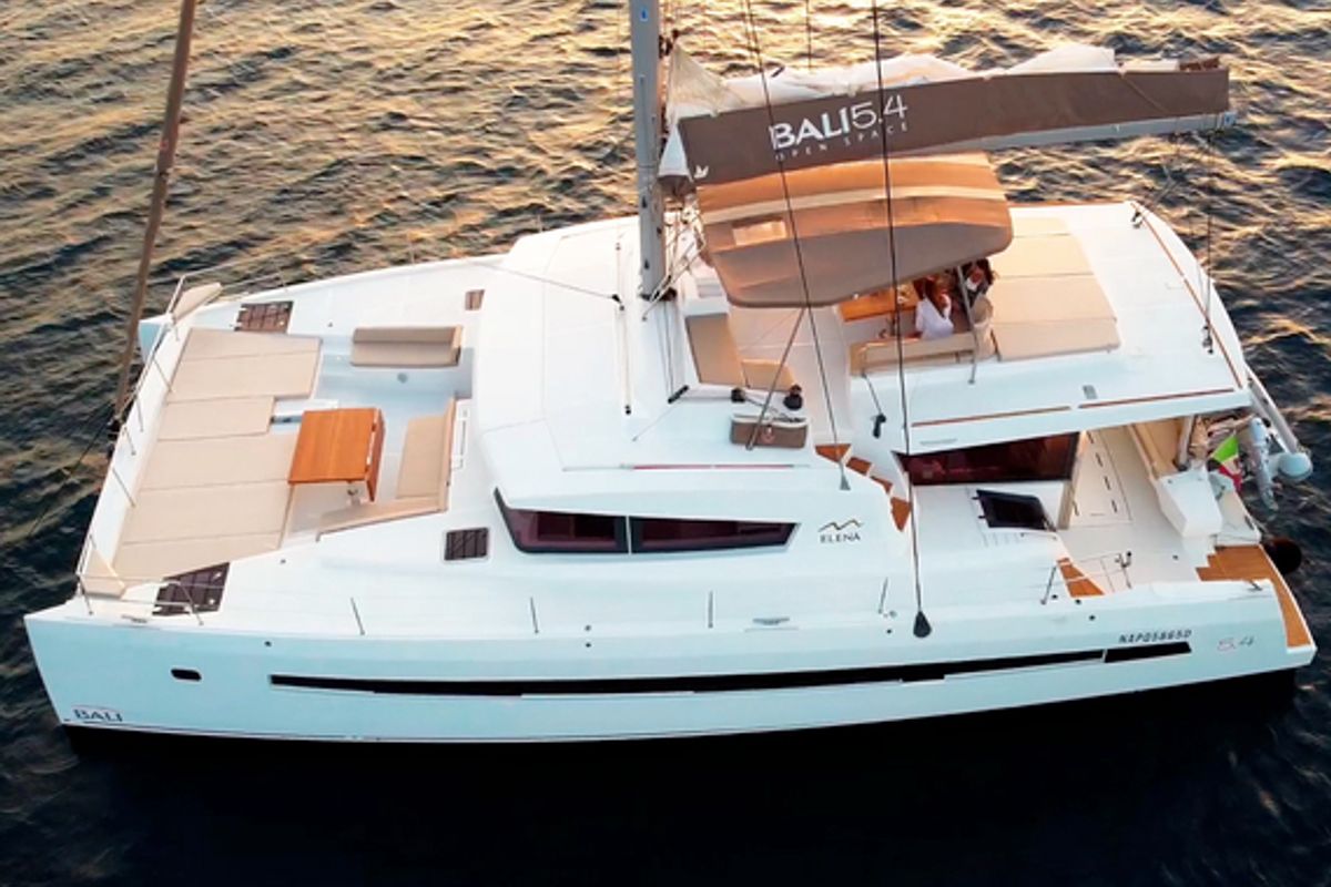 Exterior view of Elena, a Bali 5.4 catamaran at Salerno, Italy