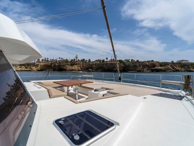 Deck of Elena, a Bali 5.4 catamaran at Salerno, Italy