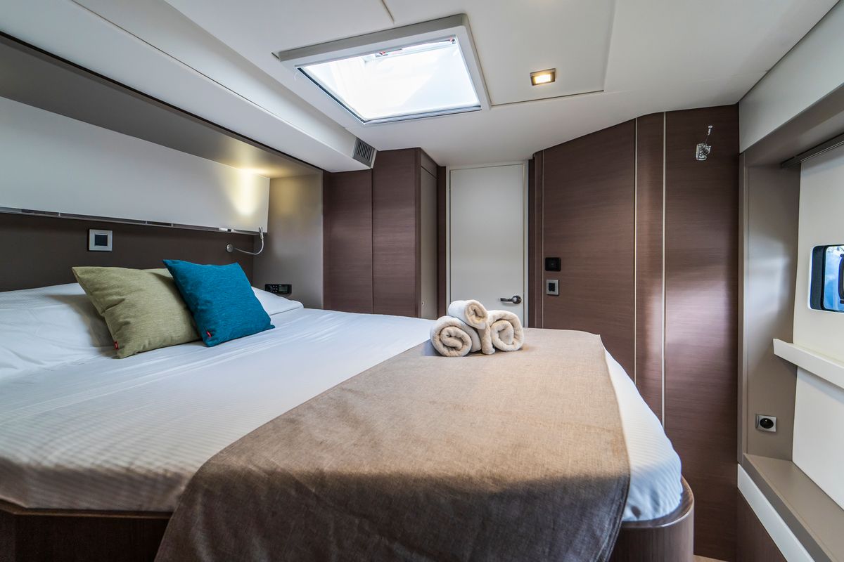 Cabin on Elena, a Bali 5.4 catamaran at Salerno, Italy