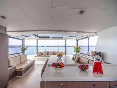 Galley of Elena, a Bali 5.4 catamaran at Salerno, Italy