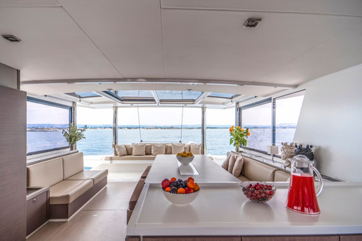 Galley of Elena, a Bali 5.4 catamaran at Salerno, Italy
