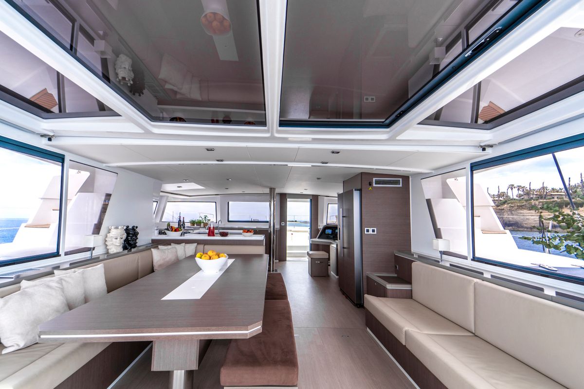 Salon of Elena, a Bali 5.4 catamaran at Salerno, Italy