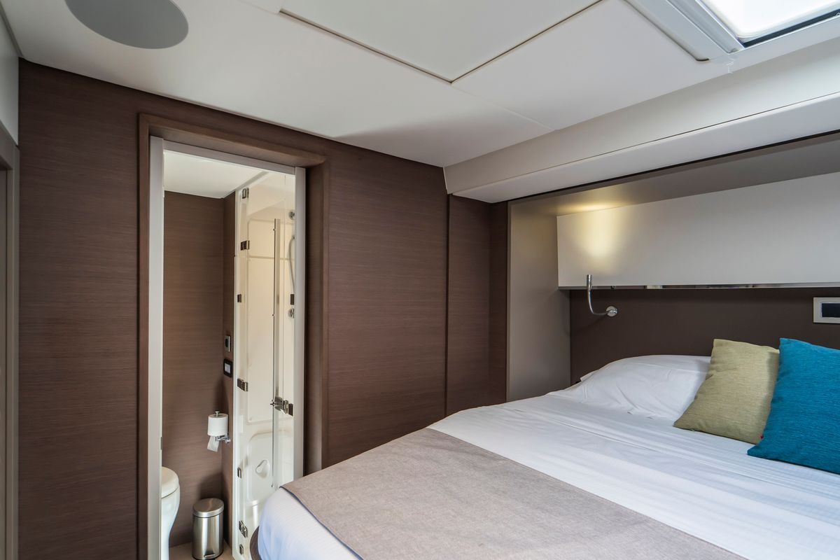 Cabin on Elena, a Bali 5.4 catamaran at Salerno, Italy