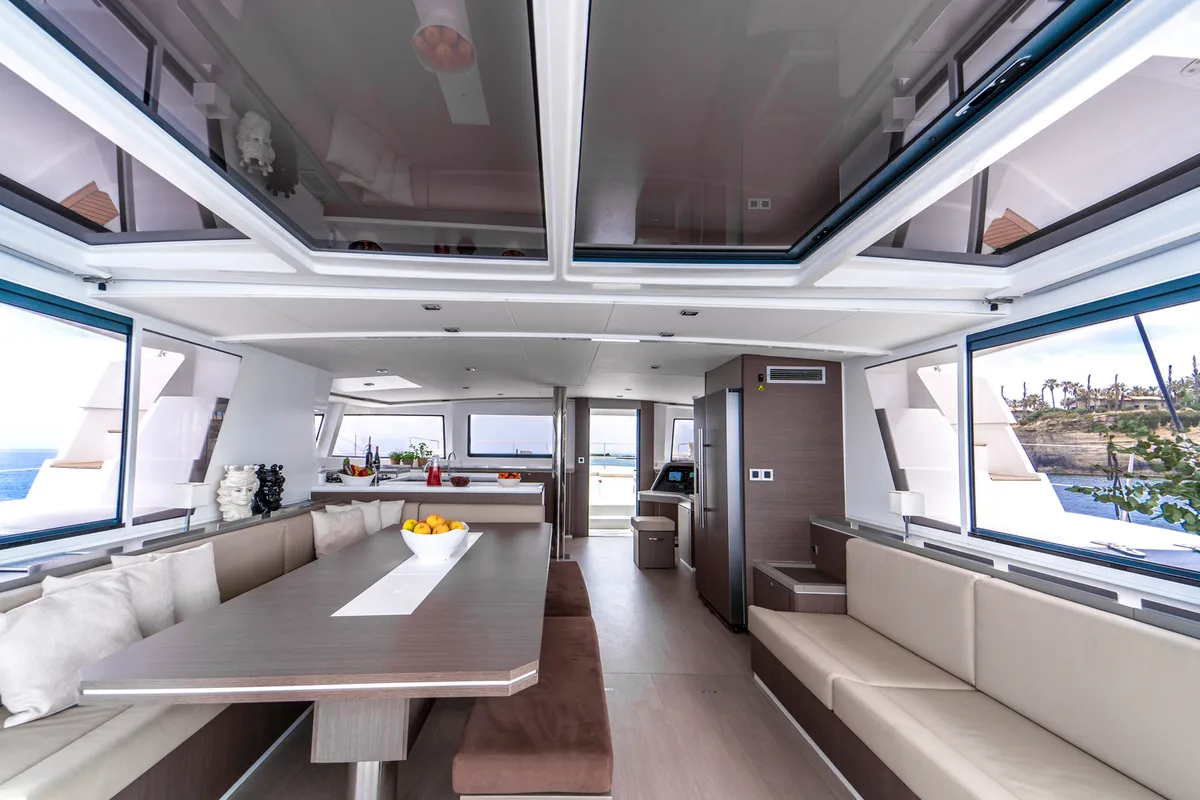 Salon of Elena, a Bali 5.4 catamaran at Salerno, Italy