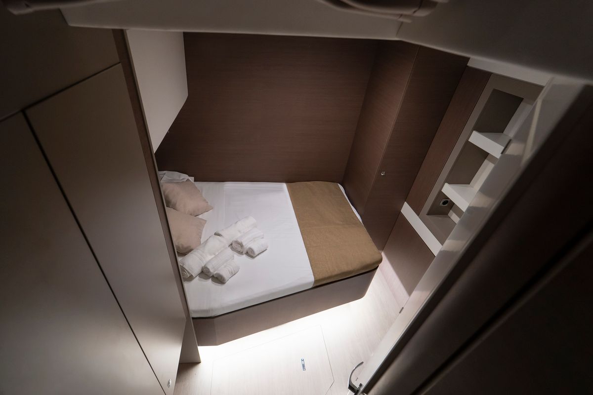Cabin on Elena, a Bali 5.4 catamaran at Salerno, Italy