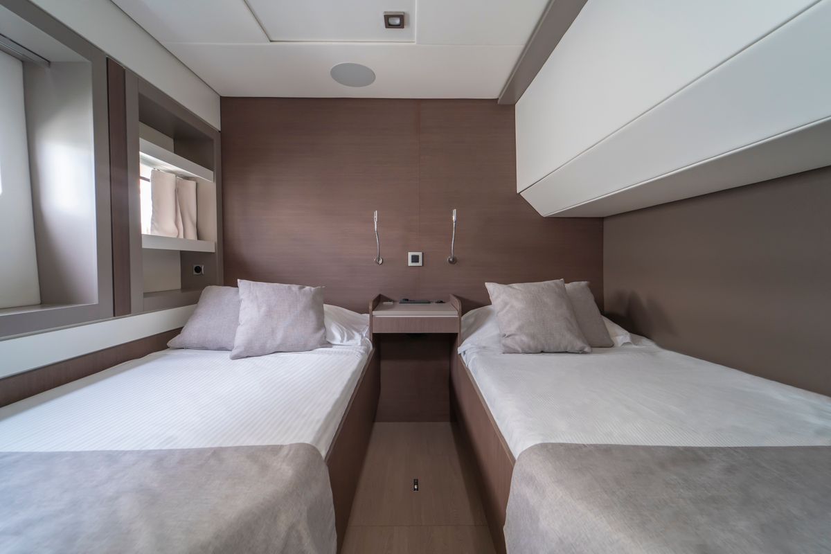 Cabin on Elena, a Bali 5.4 catamaran at Salerno, Italy