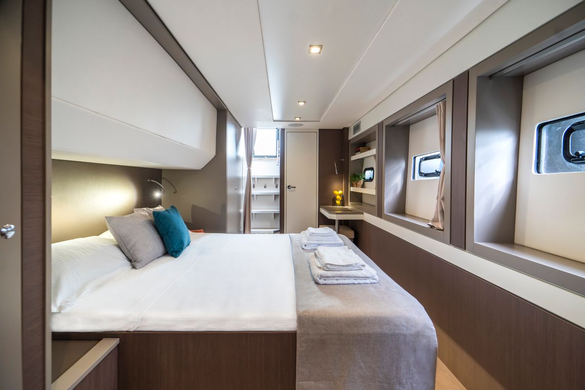 Cabin on Elena, a Bali 5.4 catamaran at Salerno, Italy