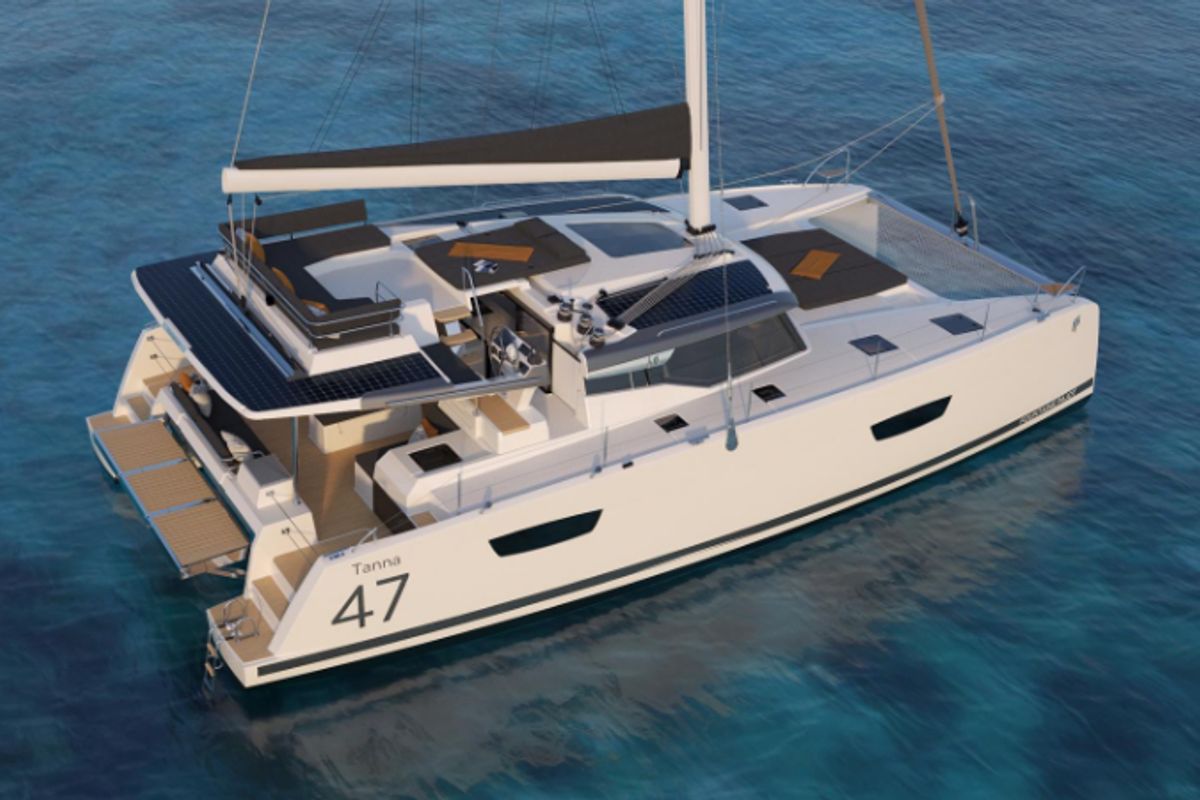 Exterior view of Playful, a Fountaine Pajot Tanna 47 Maestro catamaran at Road Town, British Virgin Islands