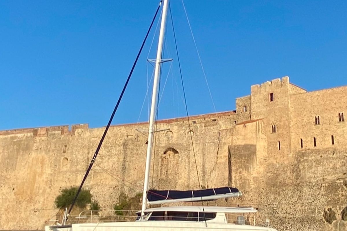 Exterior view of Shamane, a Fountaine Pajot Salina 48 catamaran at Porto-Vecchio, France