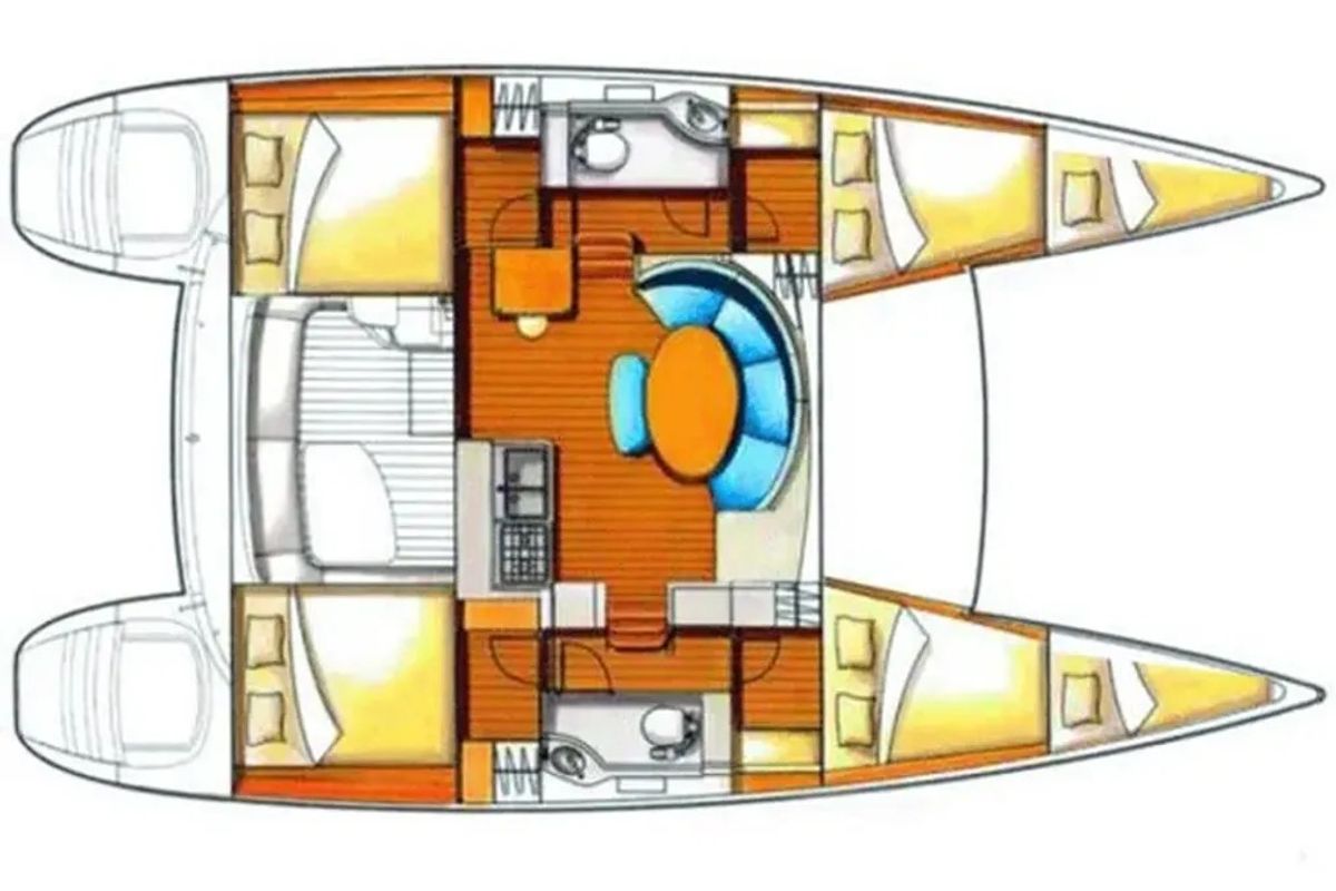 Floor plan of Queen Mia, a Lagoon 380 catamaran at Grad Biograd na Moru, Croatia