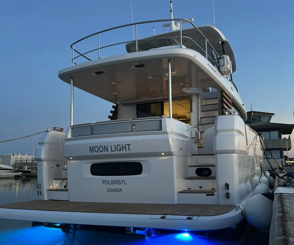 Exterior view of Moon light, a Azimut Magellano 66 yacht at Općina Sukošan, Croatia