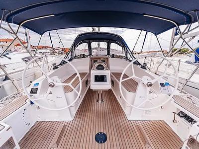 Cockpit of Flinx, a Bavaria Cruiser 37 sailboat at Betina, Croatia