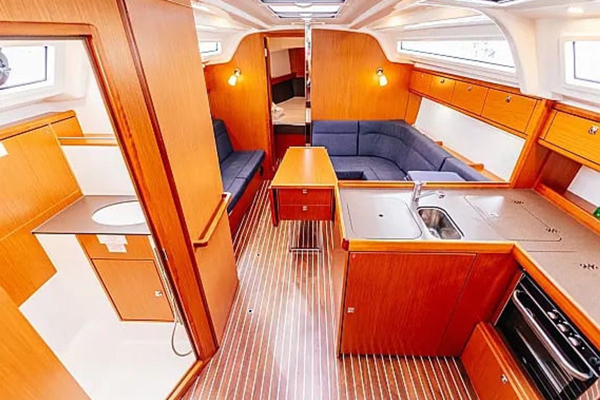 Salon of Flinx, a Bavaria Cruiser 37 sailboat at Betina, Croatia