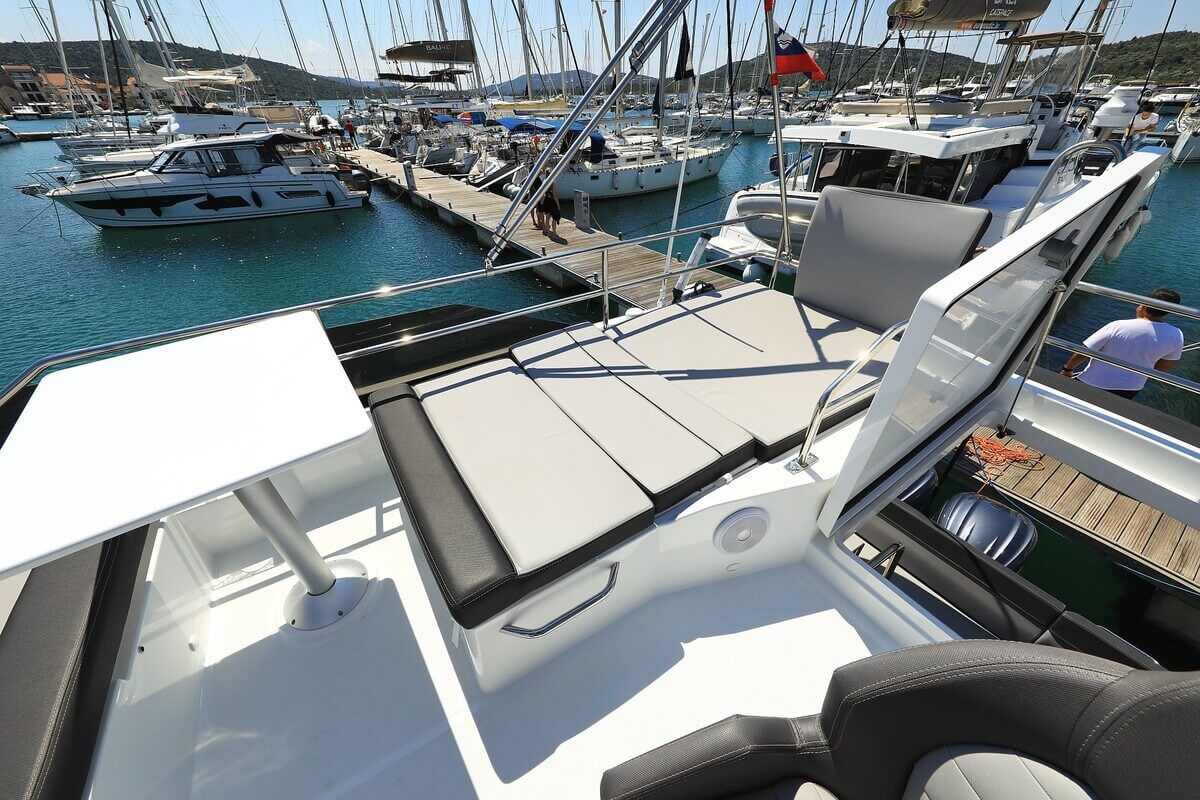 Deck of Tana, a Jeanneau Merry Fisher 1095 Fly motorboat at Pirovac, Croatia