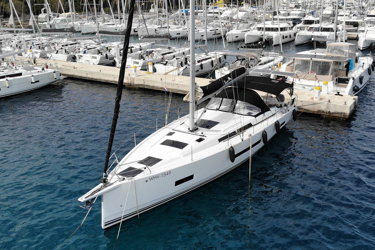 Exterior view of Wilson, a Hanse Yachts Hanse 460 sailboat at Punat, Croatia