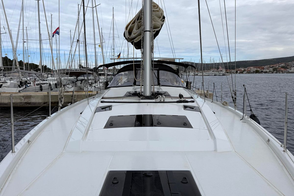 Deck of Wilson, a Hanse Yachts Hanse 460 sailboat at Punat, Croatia