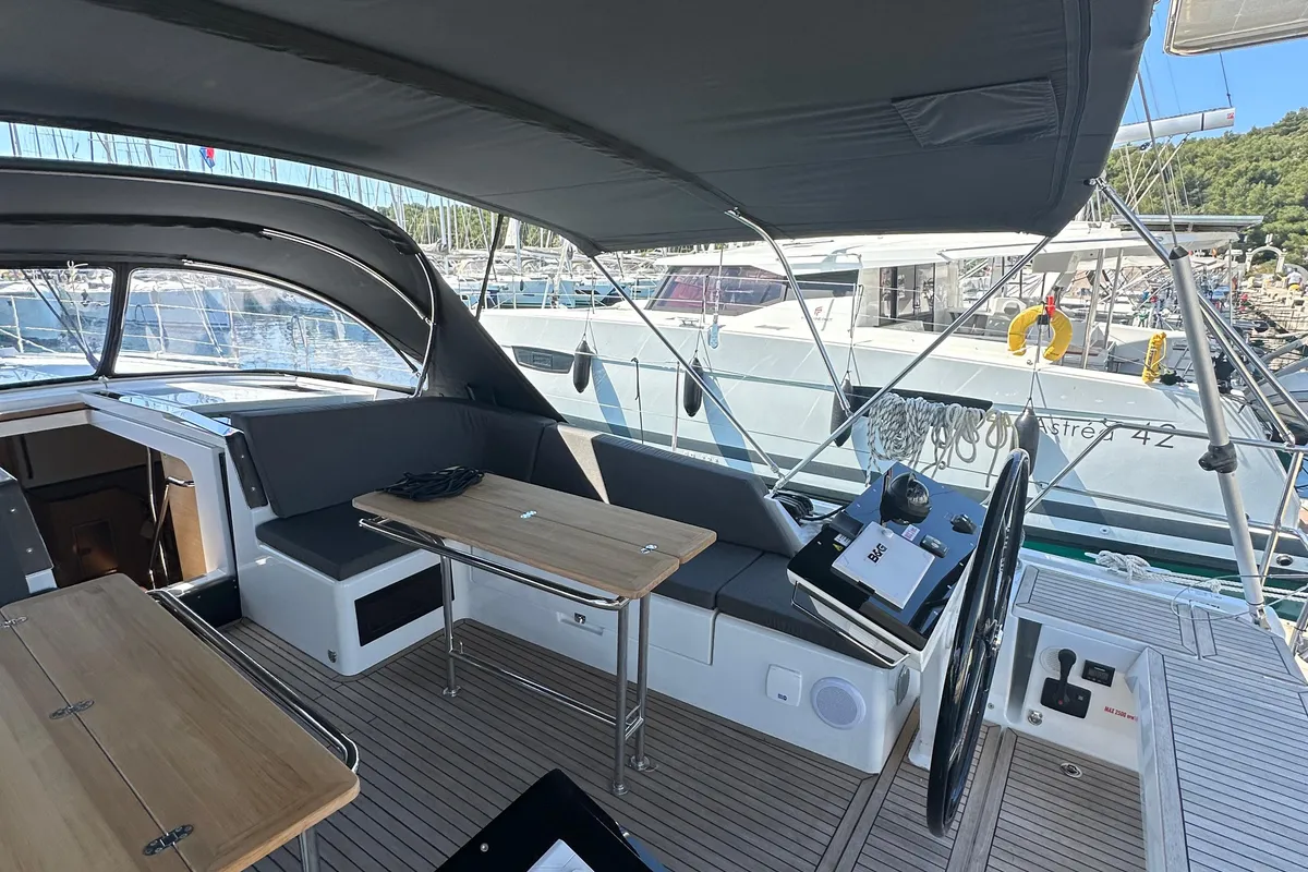 Deck of Wilson, a Hanse Yachts Hanse 460 sailboat at Punat, Croatia