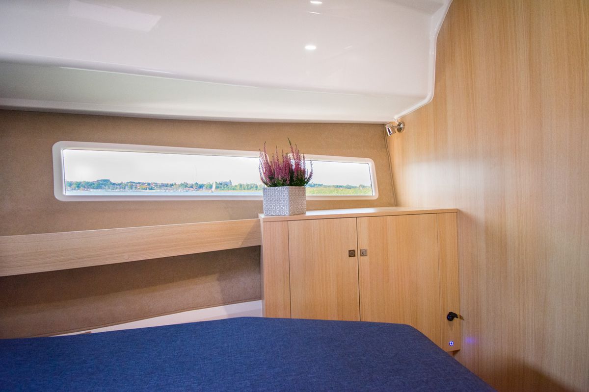 Cabin on Balt 918 - 3 cab., a Balt 918 Titanium motorboat at Wilkasy, Poland
