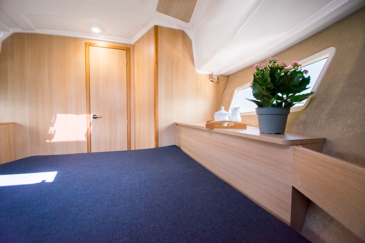 Cabin on Balt 918 - 3 cab., a Balt 918 Titanium motorboat at Wilkasy, Poland