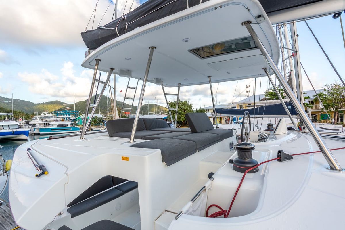 Deck of Clearlake III, a Lagoon 46 OW catamaran at Road Town, British Virgin Islands