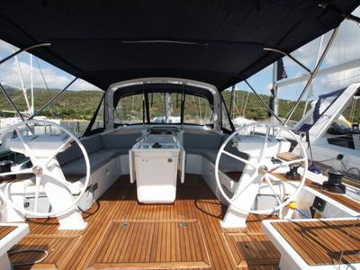 Cockpit of Meridiana, a Beneteau Oceanis 46.1 sailboat at Olbia, Italy