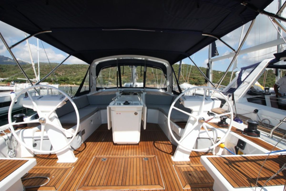 Cockpit of Meridiana, a Beneteau Oceanis 46.1 sailboat at Olbia, Italy